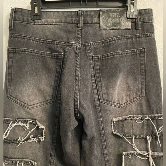 Rebel Vengeance 30 Men's Black Jeans Distressed Thrashed Grunge Indie UB1-14 - Picture 5 of 13